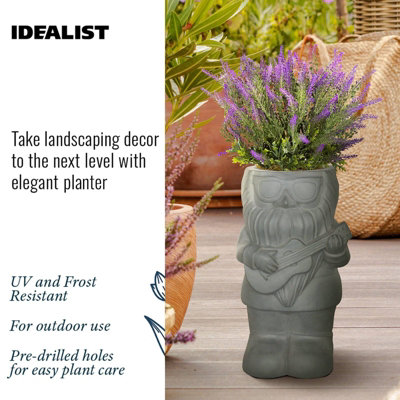 IDEALIST™ 39cm Funny Garden Gnome Planter, Gnome with a Guitar, Outdoor Plant Pot L23 W21 H39 cm, 7L