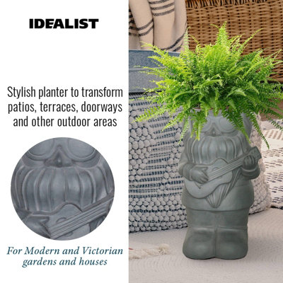 IDEALIST™ 39cm Funny Garden Gnome Planter, Gnome with a Guitar, Outdoor Plant Pot L23 W21 H39 cm, 7L