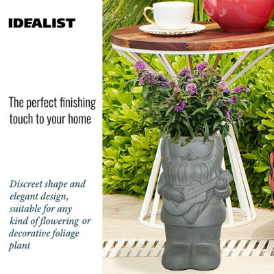 IDEALIST™ 39cm Funny Garden Gnome Planter, Gnome with a Guitar, Outdoor Plant Pot L23 W21 H39 cm, 7L