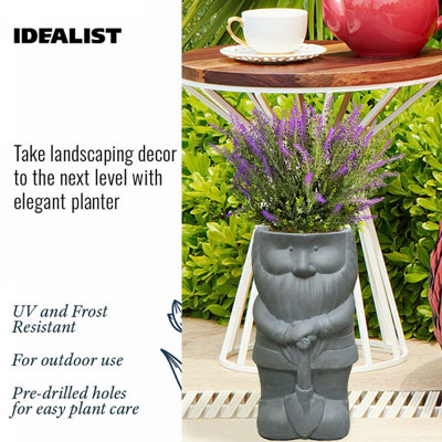 IDEALIST™ 39cm Funny Garden Gnome Planter, Gnome with a Shovel, Outdoor Plant Pot L23 W21 H39 cm, 7L