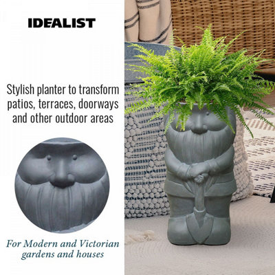 IDEALIST™ 39cm Funny Garden Gnome Planter, Gnome with a Shovel, Outdoor Plant Pot L23 W21 H39 cm, 7L