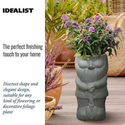 IDEALIST™ 39cm Funny Garden Gnome Planter, Gnome with a Shovel, Outdoor Plant Pot L23 W21 H39 cm, 7L
