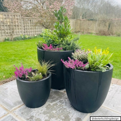 IDEALIST 40cm Plant Pot, Black Light Concrete Garden Planter for Trees,  Outdoor Egg Round Flower