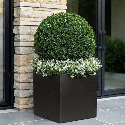 IDEALIST™ 40cm Square Planter, Black Reinforced Stone Outdoor Plant Pot ...