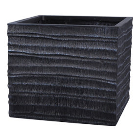 IDEALIST 40cm Square Planter, Flower Box Garden Planter, Straw Ribbed Black Reinforced Stone Outdoor Plant Pot, 49L