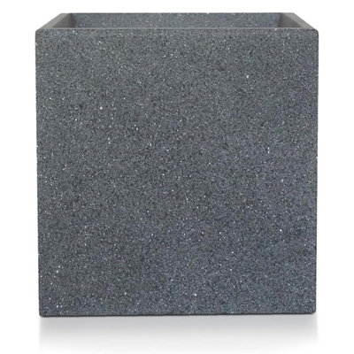IDEALIST™ 40cm Square Planter, Grey Reinforced Stone Flower Box, Concrete Textured Outdoor Plant Pot