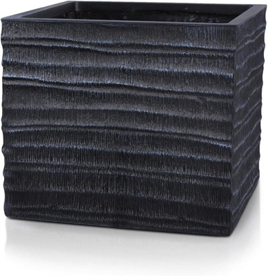 Plant pot Garden ID Anthracite Squared Stone effect 40 x 35 cm