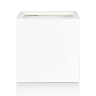 IDEALIST™ 40cm Square Planter, White Reinforced Stone Flower Box Garden Planter, Outdoor Plant Pot
