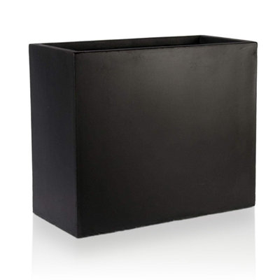 IDEALIST™ 40cm Tall Trough Garden Planter, Black Reinforced Stone Rectangular Planter, Outdoor Plant Pot H40 L50 W20 cm, 40L