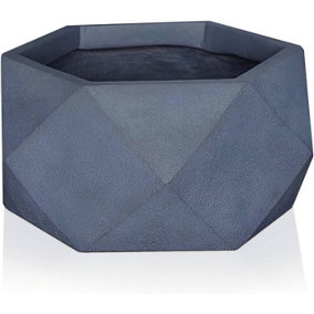 IDEALIST™ 41cm Bowl Planter, Grey Faceted Reinforced Stone Large Shallow Planter, Outdoor Plant Pot D41 H21 cm, 24L