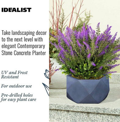IDEALIST™ 41cm Bowl Planter, Grey Faceted Reinforced Stone Large Shallow Planter, Outdoor Plant Pot D41 H21 cm, 24L