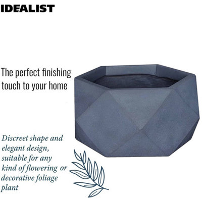 IDEALIST™ 41cm Bowl Planter, Grey Faceted Reinforced Stone Large Shallow Planter, Outdoor Plant Pot D41 H21 cm, 24L