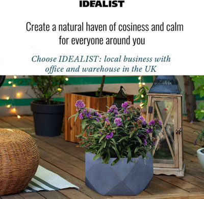 IDEALIST™ 41cm Bowl Planter, Grey Faceted Reinforced Stone Large Shallow Planter, Outdoor Plant Pot D41 H21 cm, 24L