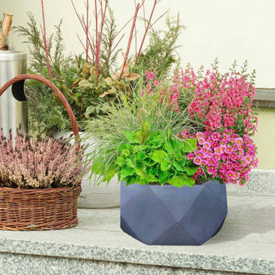 IDEALIST™ 41cm Bowl Planter, Grey Faceted Reinforced Stone Large Shallow Planter, Outdoor Plant Pot D41 H21 cm, 24L