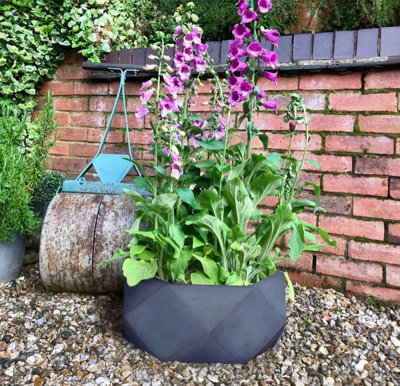 IDEALIST™ 41cm Bowl Planter, Grey Faceted Reinforced Stone Large Shallow Planter, Outdoor Plant Pot D41 H21 cm, 24L