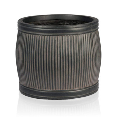 IDEALIST™ 42cm Dark Grey Reinforced Stone Garden Dolly Tub Planter, Vintage Faux Lead Ribbed Outdoor Plant Pot D42 H36 cm, 50L