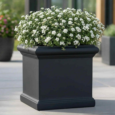 IDEALIST™ 44cm Planter, Black Reinforced Stone Victorian Square Flower ...
