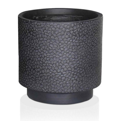 IDEALIST™ 45cm Round Planter, Hammered Black Reinforced Stone Cylinder Outdoor Plant Pot D45 H45 cm, 62.4L