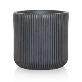 IDEALIST™ 45cm Round Planter, Ribbed Black Reinforced Stone Cylinder Outdoor Plant Pot D45 H45 cm, 71.6L