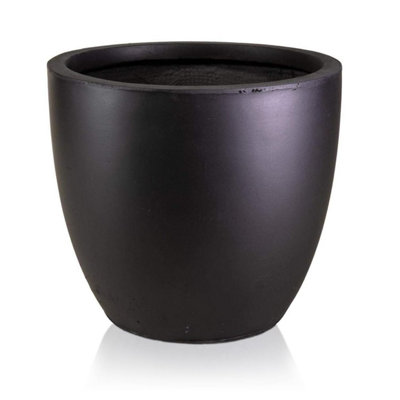 IDEALIST™ 46cm Round Planter, Black Reinforced Stone Garden Planter, Outdoor Plant Pot D46 H45 cm, 75L