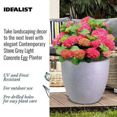 IDEALIST™ 46cm Round Planter, Grey Reinforced Stone Garden Planter, Outdoor Plant Pot D46 H45 cm, 75L