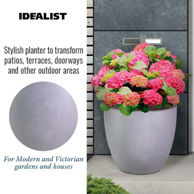 IDEALIST™ 46cm Round Planter, Grey Reinforced Stone Garden Planter, Outdoor Plant Pot D46 H45 cm, 75L