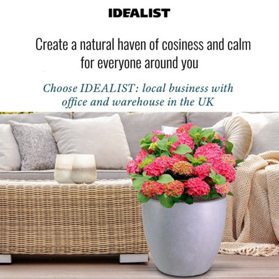 IDEALIST™ 46cm Round Planter, Grey Reinforced Stone Garden Planter, Outdoor Plant Pot D46 H45 cm, 75L