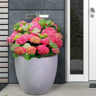 IDEALIST™ 46cm Round Planter, Grey Reinforced Stone Garden Planter, Outdoor Plant Pot D46 H45 cm, 75L