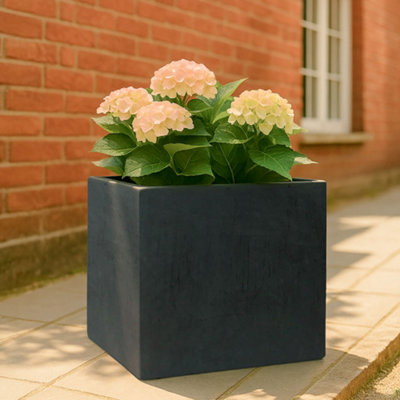 IDEALIST™ 50cm Large Square Planter, Dark Grey Reinforced Stone Flower Box Garden Planter, Outdoor Large Plant Pot