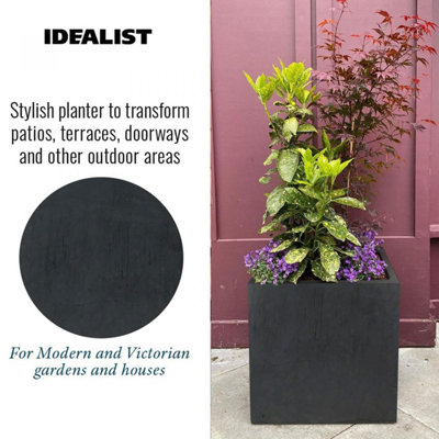 IDEALIST™ 50cm Large Square Planter, Dark Grey Reinforced Stone Flower Box Garden Planter, Outdoor Large Plant Pot