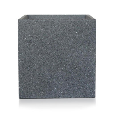 IDEALIST™ 50cm Large Square Planter for Trees, Grey Reinforced Stone Flower Box, Outdoor Plant Pot