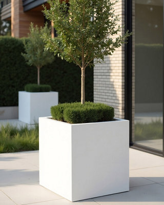 IDEALIST™ 50cm Planter, White Reinforced Stone Large Square Flower Box ...