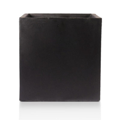 IDEALIST™ 50cm Square Planter for Trees, Black Reinforced Stone Outdoor Large Plant Pot, Flower Box Garden Planter