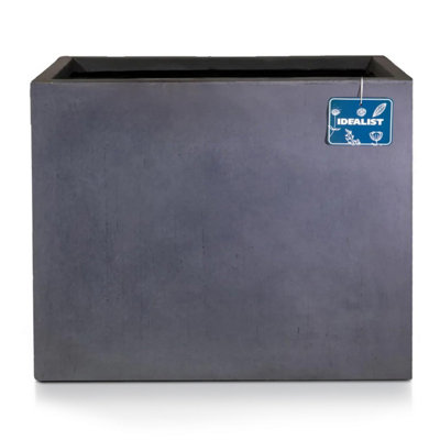 IDEALIST™ 50cm Tall Garden Trough, Dark Grey Reinforced Stone Rectangular Planter, Outdoor Large Plant Pot H50 L60 W30 cm, 91L