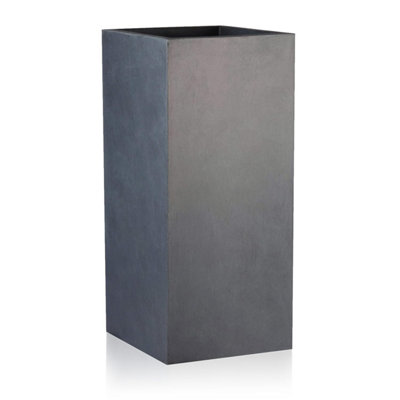 IDEALIST™ 50cm Tall Planter, Dark Grey Reinforced Stone Garden Planter, Small Outdoor Plant Pot L21 W21 H50 cm, 22L