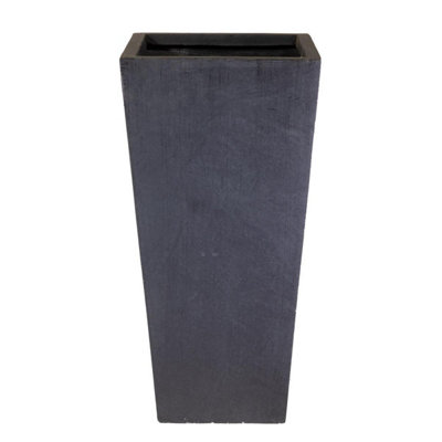 IDEALIST�™ 50cm Tall Planter, Dark Grey Reinforced Stone Tapered Garden Planter, Outdoor Small Plant Pot L24 W24 H50 cm, 30L