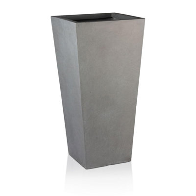 IDEALIST™ 50cm Tall Planter, Grey Reinforced Stone Tapered Garden Planter, Outdoor Small Plant Pot L24 W24 H50 cm, 30L