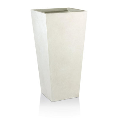 IDEALIST�™ 50cm Tall Planter, White Reinforced Stone Tapered Garden Planter, Outdoor Small Plant Pot L24 W24 H50 cm, 30L