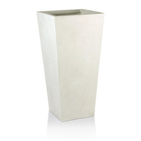 IDEALIST™ 50cm Tall Planter, White Reinforced Stone Tapered Garden Planter, Outdoor Small Plant Pot L24 W24 H50 cm, 30L