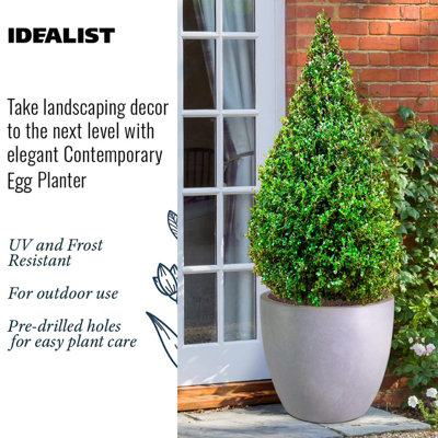 IDEALIST™ 56cm Large Round Planter for Trees, Grey Reinforced Stone Garden Planter, Outdoor Plant Pot D56 H52 cm, 128L