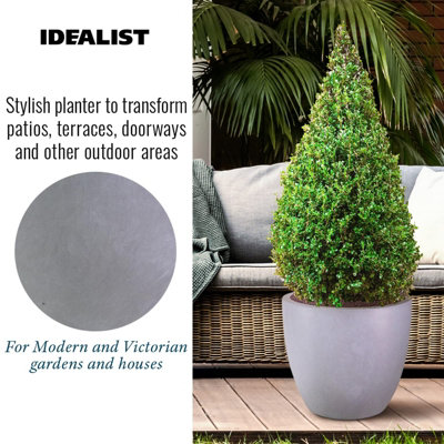 IDEALIST™ 56cm Large Round Planter for Trees, Grey Reinforced Stone Garden Planter, Outdoor Plant Pot D56 H52 cm, 128L
