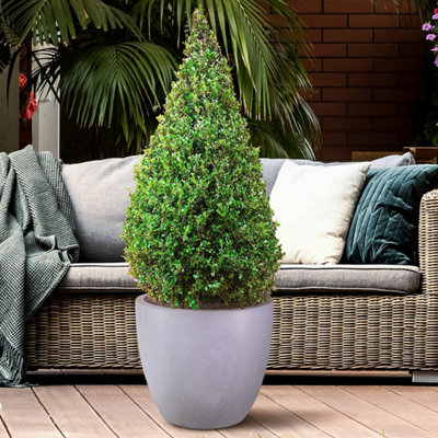 IDEALIST™ 56cm Large Round Planter for Trees, Grey Reinforced Stone Garden Planter, Outdoor Plant Pot D56 H52 cm, 128L