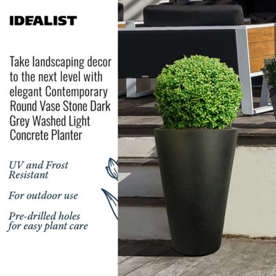 IDEALIST™ 57cm Tall Planter, Dark Grey Reinforced Stone Round Garden Planter, Outdoor Large Plant Pot D41 H57, 75L
