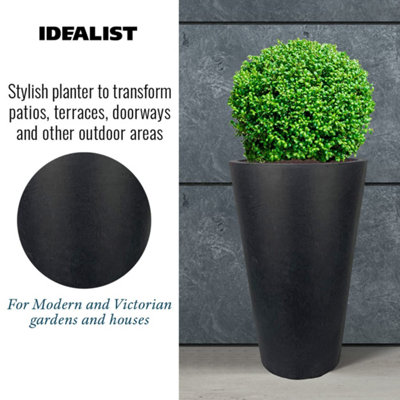 IDEALIST™ 57cm Tall Planter, Dark Grey Reinforced Stone Round Garden Planter, Outdoor Large Plant Pot D41 H57, 75L