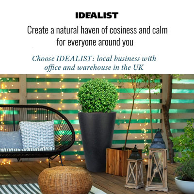 IDEALIST™ 57cm Tall Planter, Dark Grey Reinforced Stone Round Garden Planter, Outdoor Large Plant Pot D41 H57, 75L