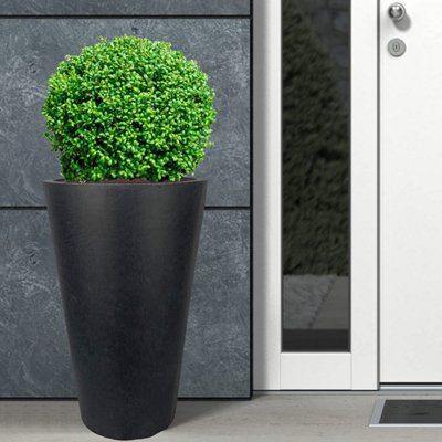 IDEALIST™ 57cm Tall Planter, Dark Grey Reinforced Stone Round Garden Planter, Outdoor Large Plant Pot D41 H57, 75L