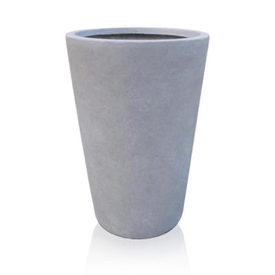 IDEALIST 57cm Tall Planter, Grey Reinforced Stone Round Garden Planter ...