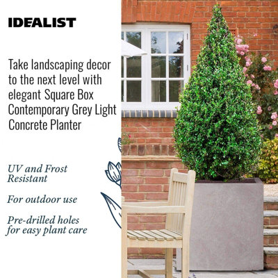 IDEALIST™ 60cm Large Square Planter for Trees, Grey Reinforced Stone Flower Box, Outdoor Plant Pot