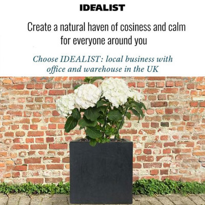 IDEALIST™ 60cm Square Planter, Dark Grey Reinforced Stone Flower Box Garden Planter, Outdoor Large Plant Pot