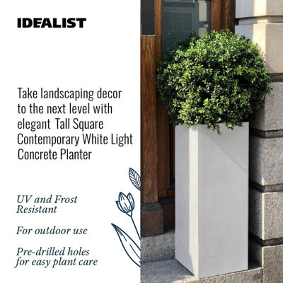 IDEALIST™ 60cm Tall Planter, White Reinforced Stone Garden Planter, Outdoor Large Plant Pot L27 W27 H60 cm, 44L